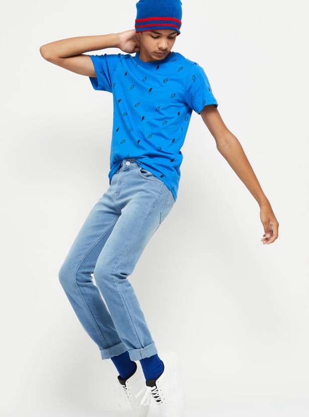 Boys Cotton Stonewashed Slim-Fit Jeans