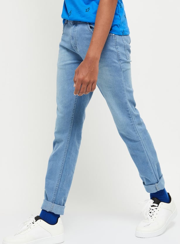 Boys Cotton Stonewashed Slim-Fit Jeans
