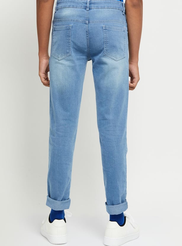 Boys Cotton Stonewashed Slim-Fit Jeans