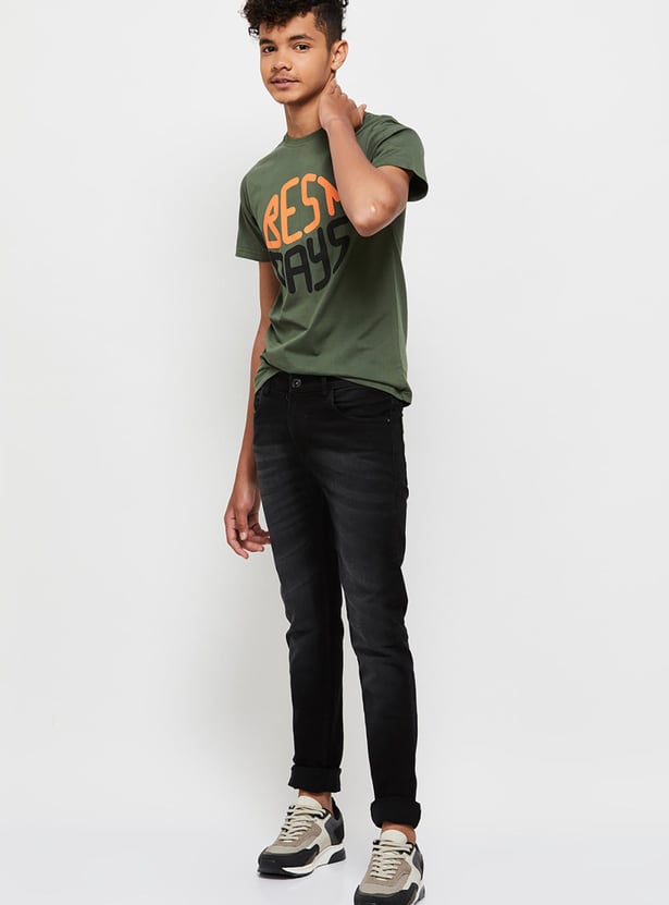 Boys Cotton Washed Slim Fit Jeans