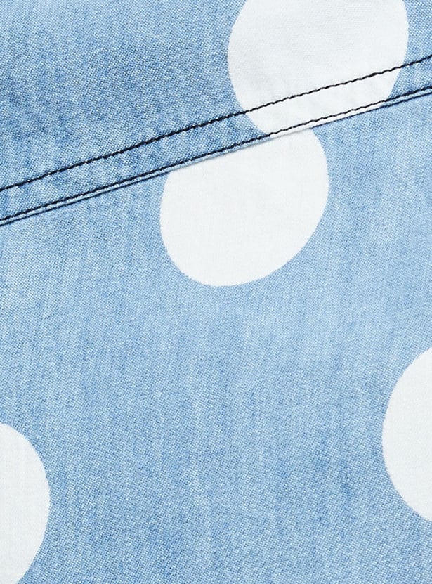 Women Polka-Dot Printed Regular Fit Denim Shirt