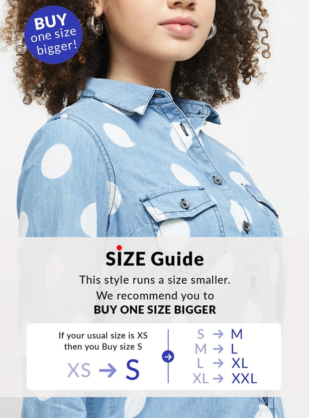 Women Polka-Dot Printed Regular Fit Denim Shirt