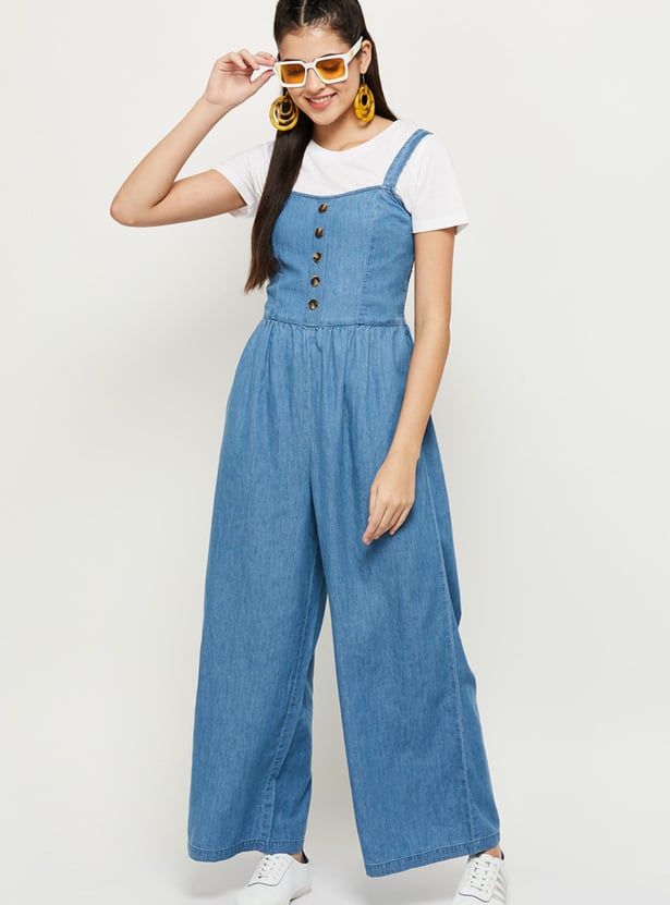 Buy Women Solid Sleeveless Jumpsuit with T shirt Online at just Rs. 1599.0 1000011327529 Max Fashion