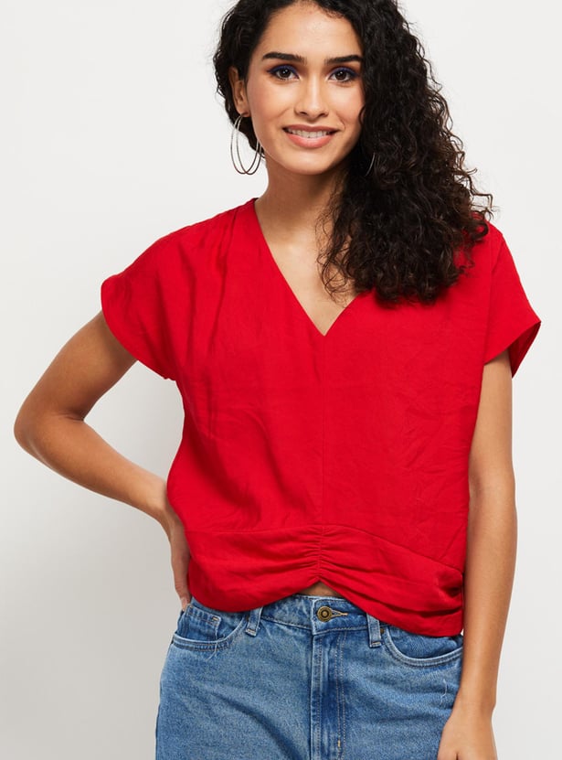 Women Solid Blouson Top