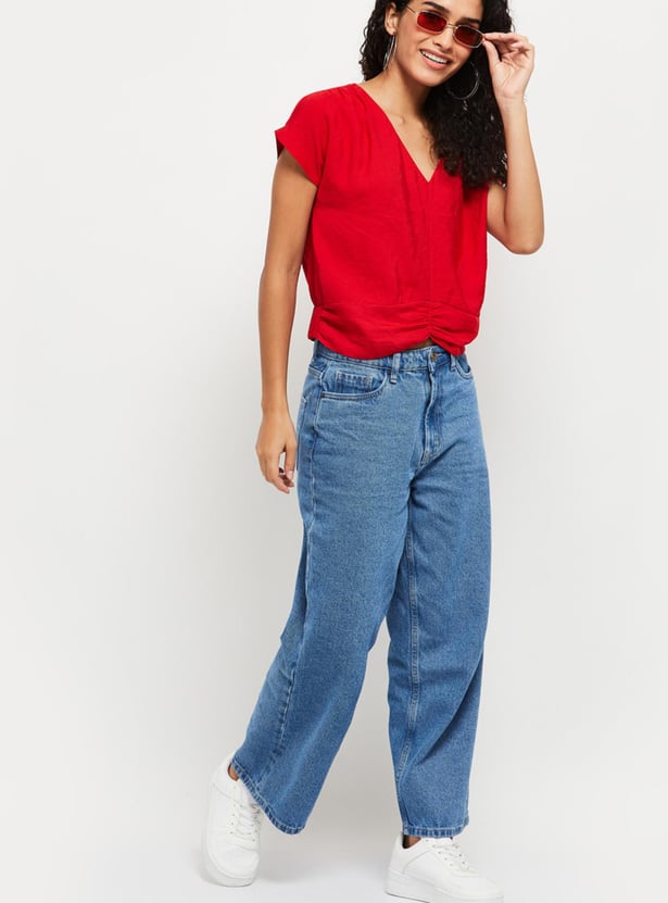 Women Solid Blouson Top