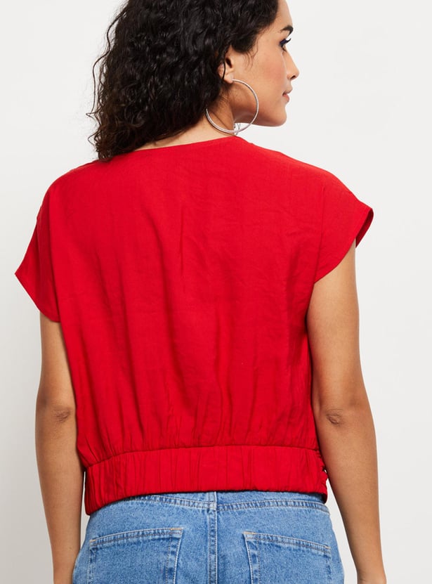 Women Solid Blouson Top