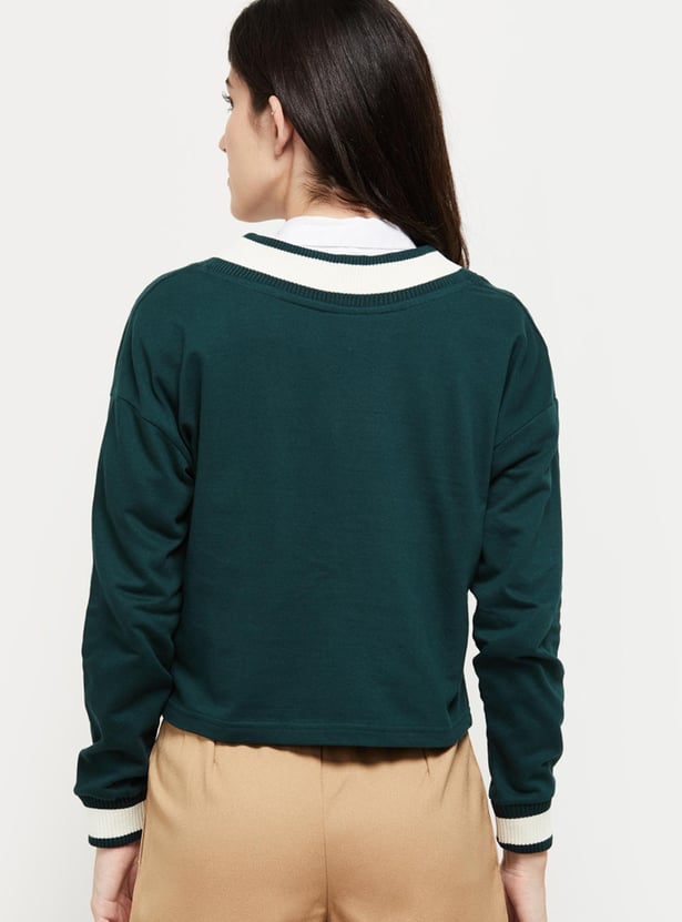 MAX Women Printed V-Neck Sweater