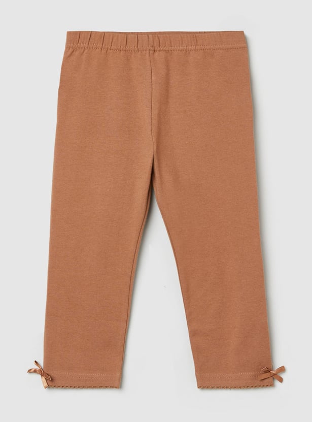 Girls Solid Bow Detailed 3/4th Leggings