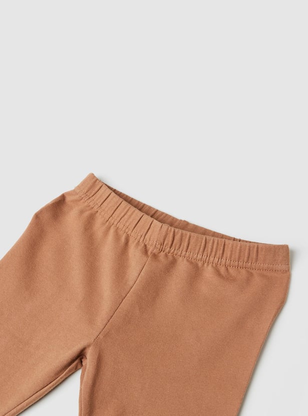 Girls Solid Bow Detailed 3/4th Leggings
