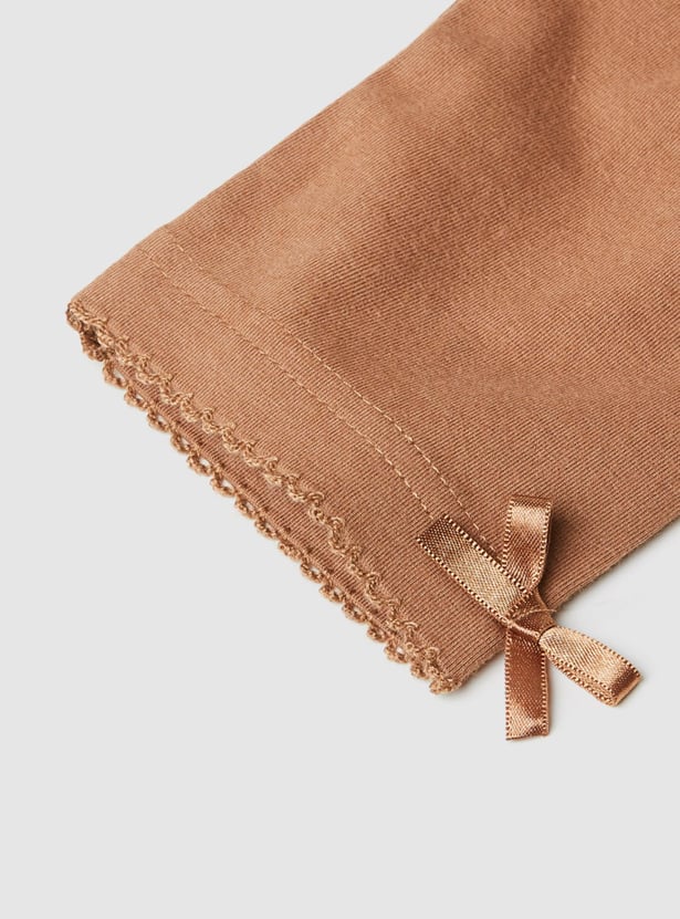 Girls Solid Bow Detailed 3/4th Leggings