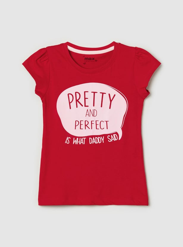 Girls Pure Cotton Typographic Print T-shirt