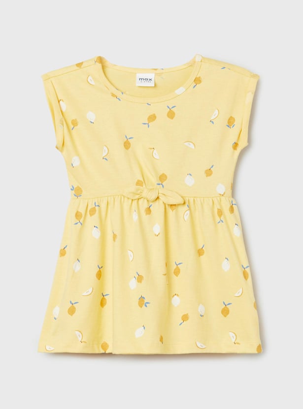 Girls Printed Round Neck A-Line Dress