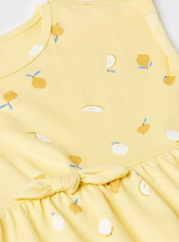 Girls Printed Round Neck A-Line Dress