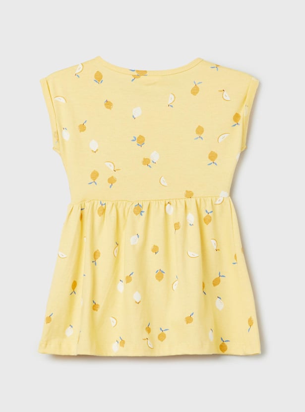 Girls Printed Round Neck A-Line Dress