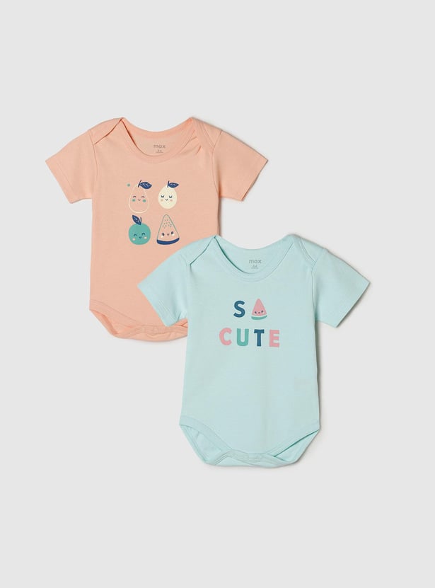 Girls Graphic Printed Round Neck Bodysuit- Pack of 2