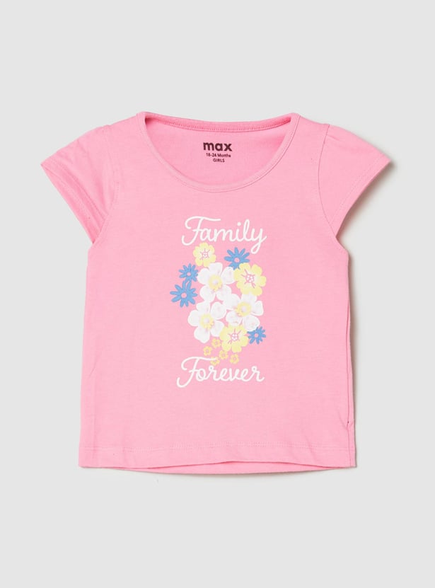 Girls Floral Printed Round Neck T-shirt