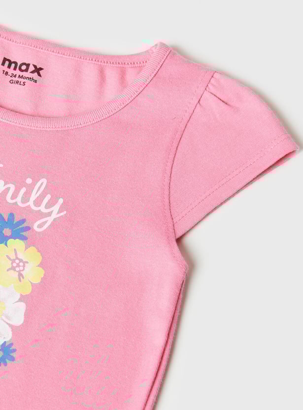 Girls Floral Printed Round Neck T-shirt