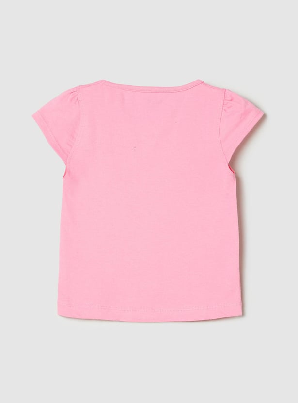 Girls Floral Printed Round Neck T-shirt