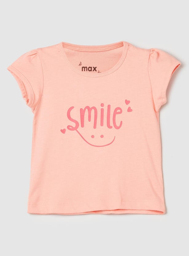 Girls Pure Cotton Typographic Printed Top