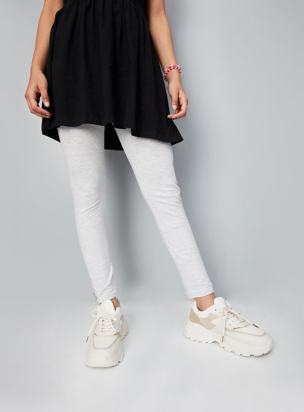 Girls Solid Ankle-Length Elasticated Leggings
