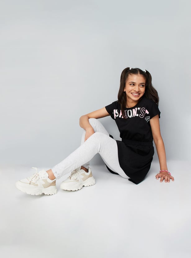 Girls Solid Ankle-Length Elasticated Leggings