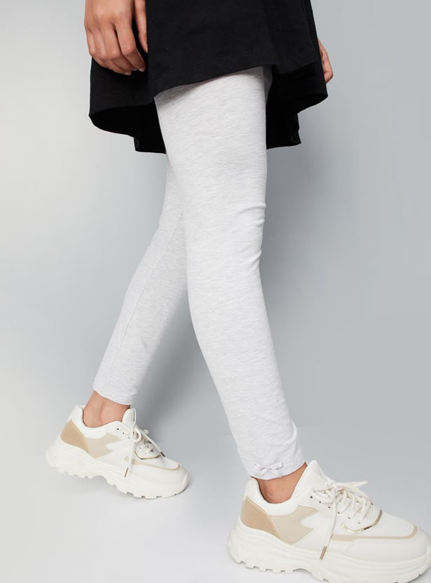 Girls Solid Ankle-Length Elasticated Leggings