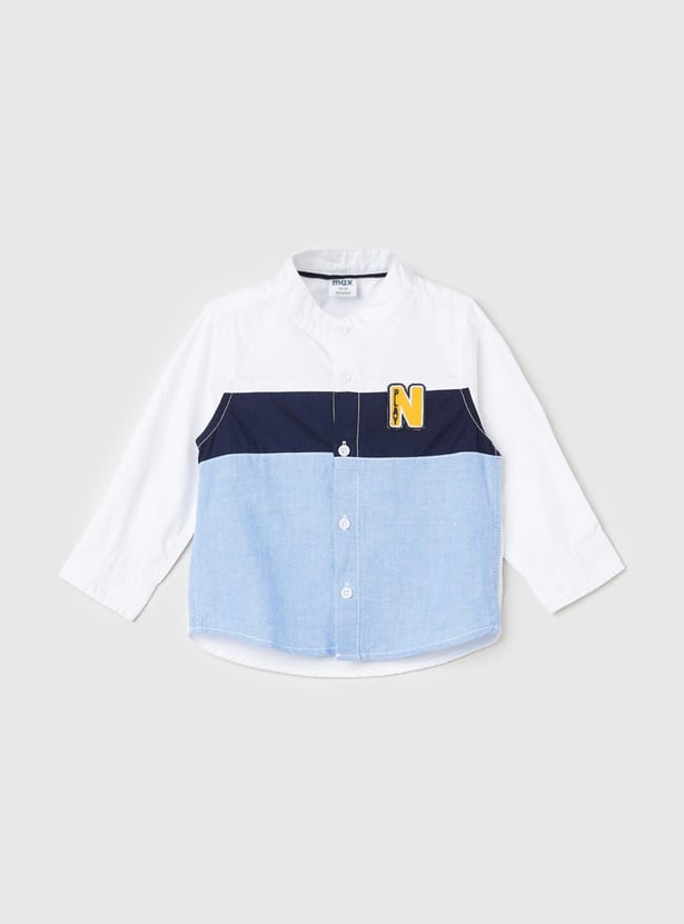 Boys Colourblocked Mandarin Collar Casual Shirt