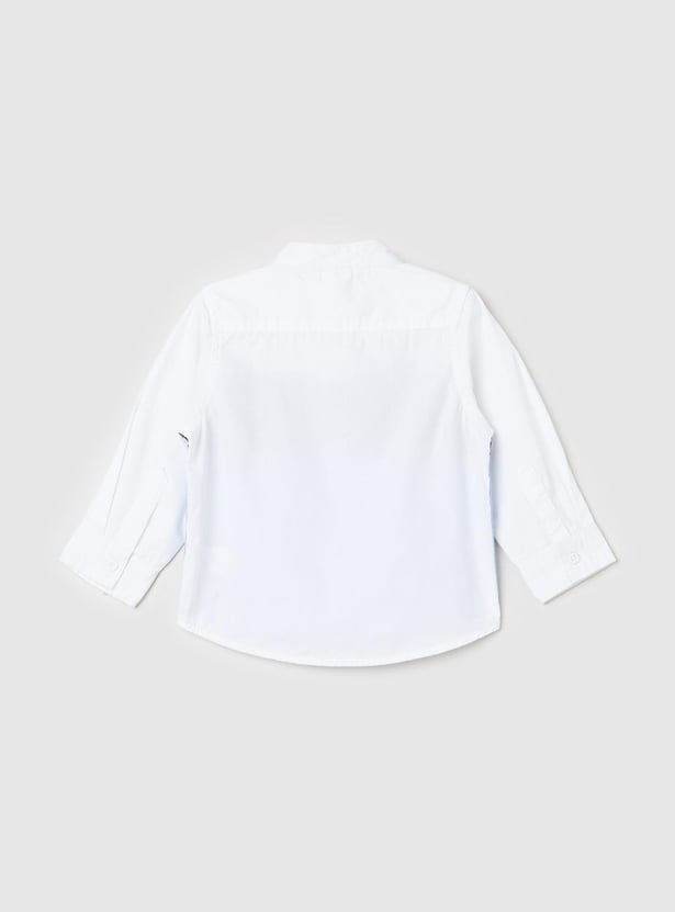 Boys Colourblocked Mandarin Collar Casual Shirt