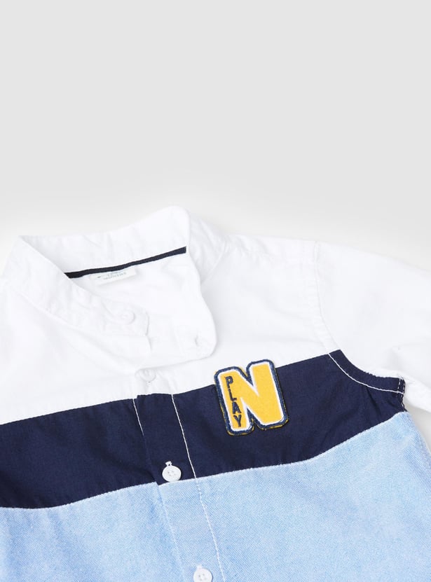 Boys Colourblocked Mandarin Collar Casual Shirt