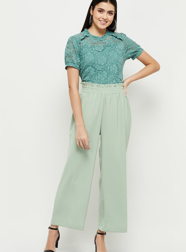 Women Lace Top with Scalloped Trim