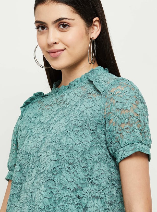 Women Lace Top with Scalloped Trim