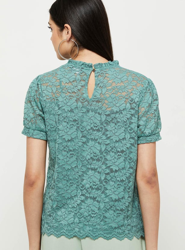Women Lace Top with Scalloped Trim