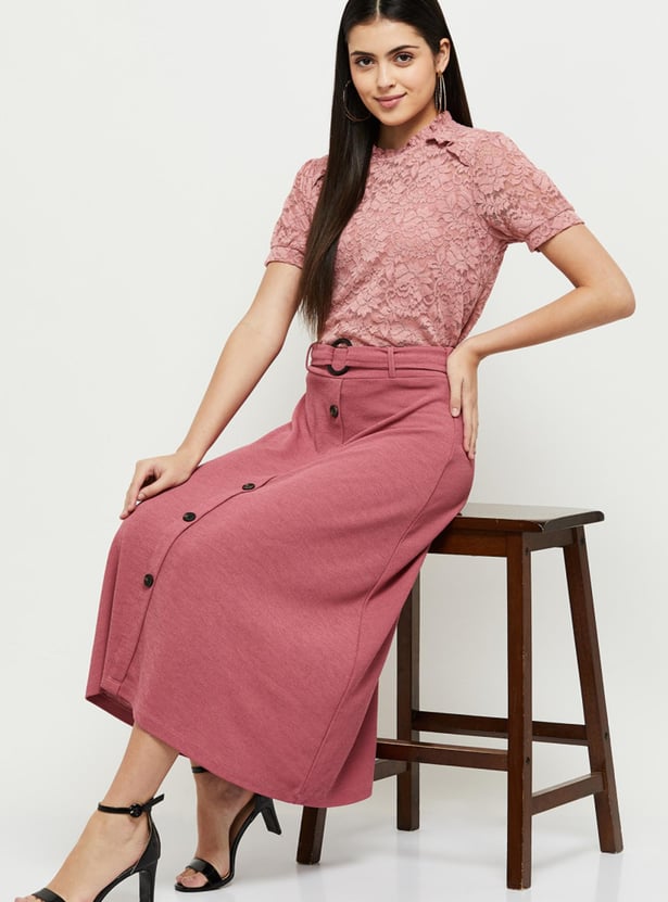 Women Lace Top with Scalloped Trim