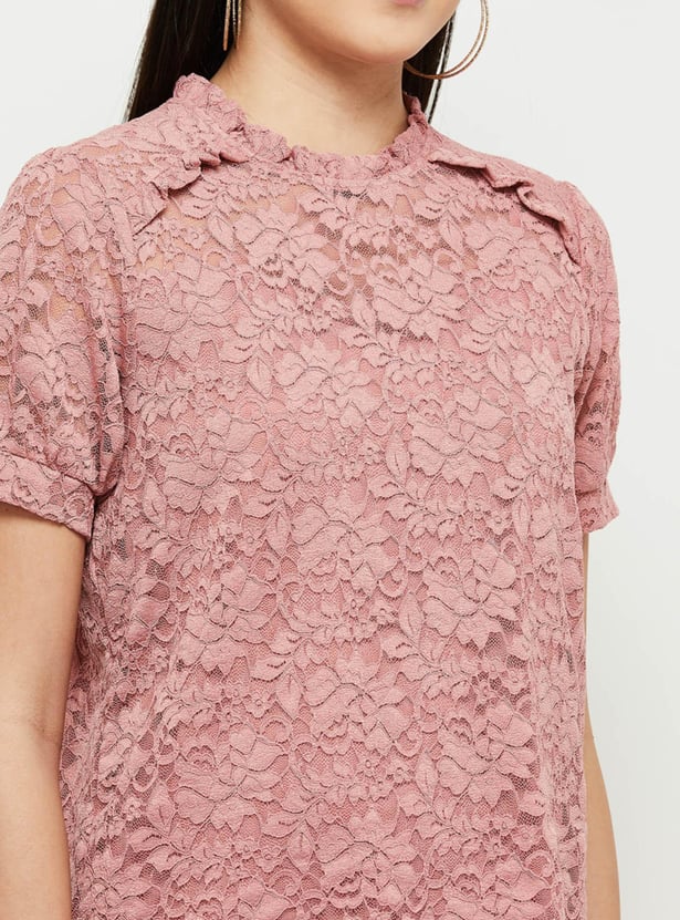 Women Lace Top with Scalloped Trim