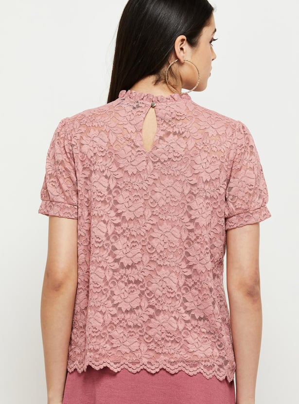 Women Lace Top with Scalloped Trim