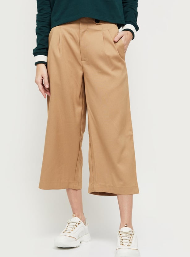Women Solid Regular Fit Woven Trousers