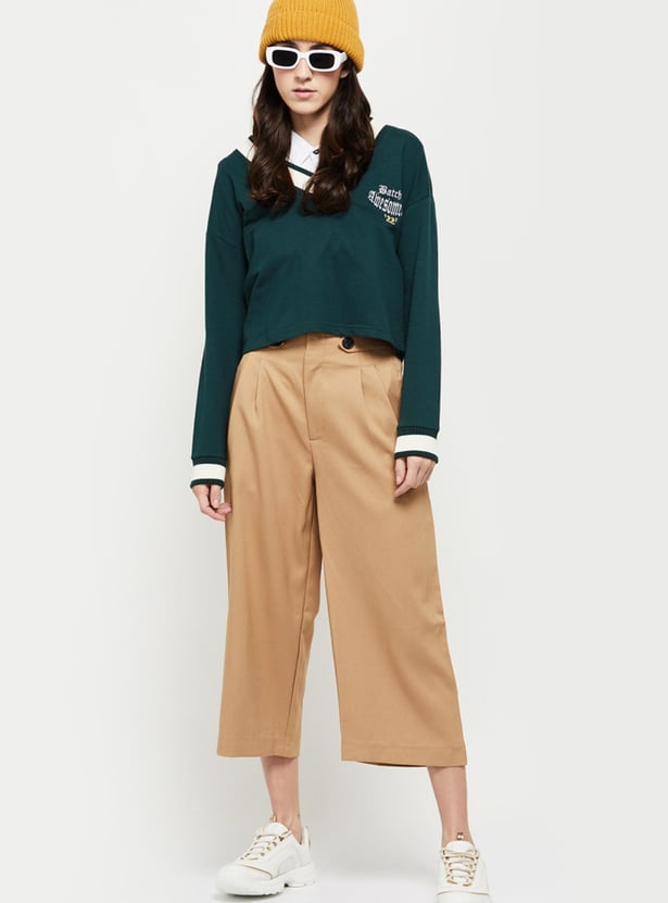 Women Solid Regular Fit Woven Trousers