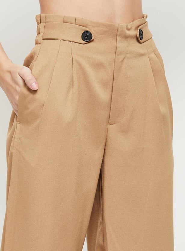 Women Solid Regular Fit Woven Trousers