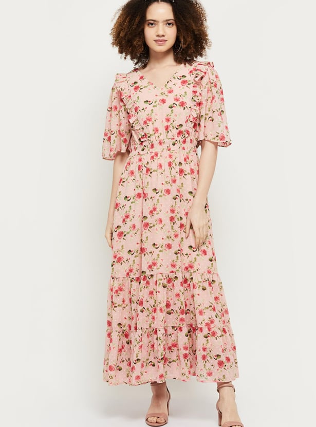 Women Floral Printed V-Neck Maxi Dress
