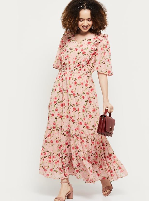 Women Floral Printed V-Neck Maxi Dress