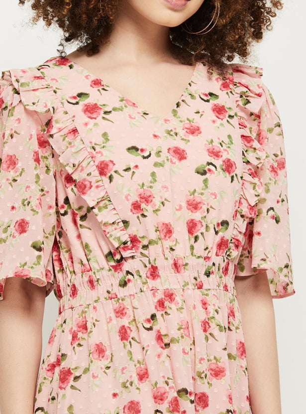 Women Floral Printed V-Neck Maxi Dress