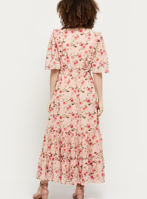 Women Floral Printed V-Neck Maxi Dress
