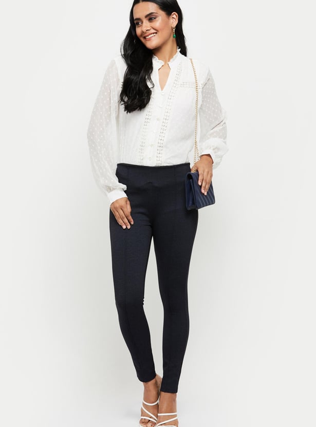 Women Textured Band Collar Top