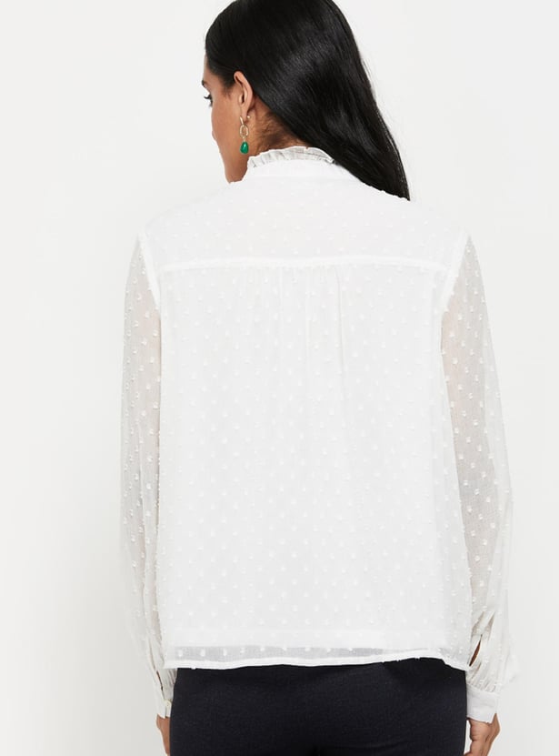 Women Textured Band Collar Top