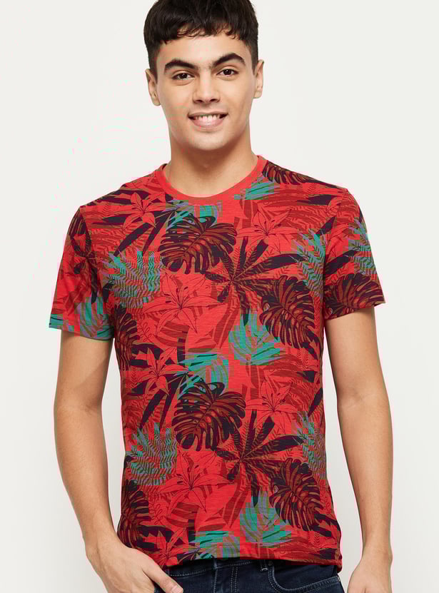 Men Tropical Print Crew Neck T-shirt