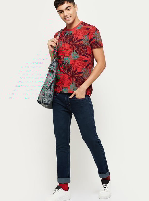 Men Tropical Print Crew Neck T-shirt