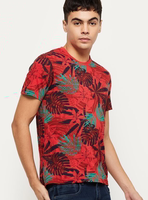 Men Tropical Print Crew Neck T-shirt