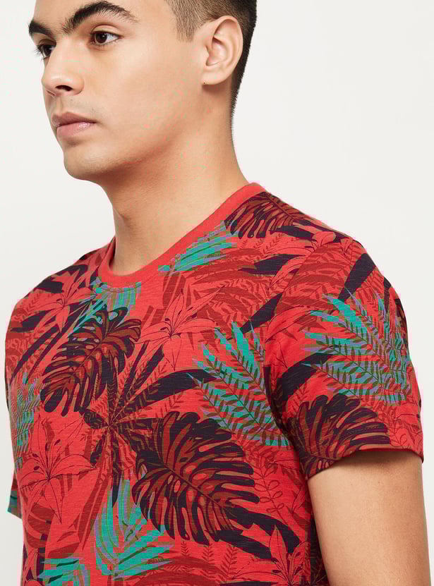 Men Tropical Print Crew Neck T-shirt