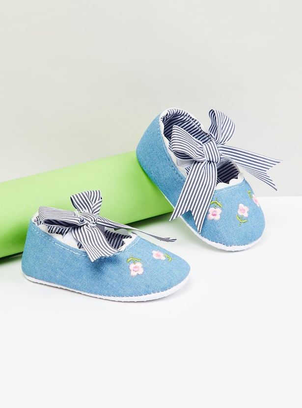 Girls Embroidered Bow Booties