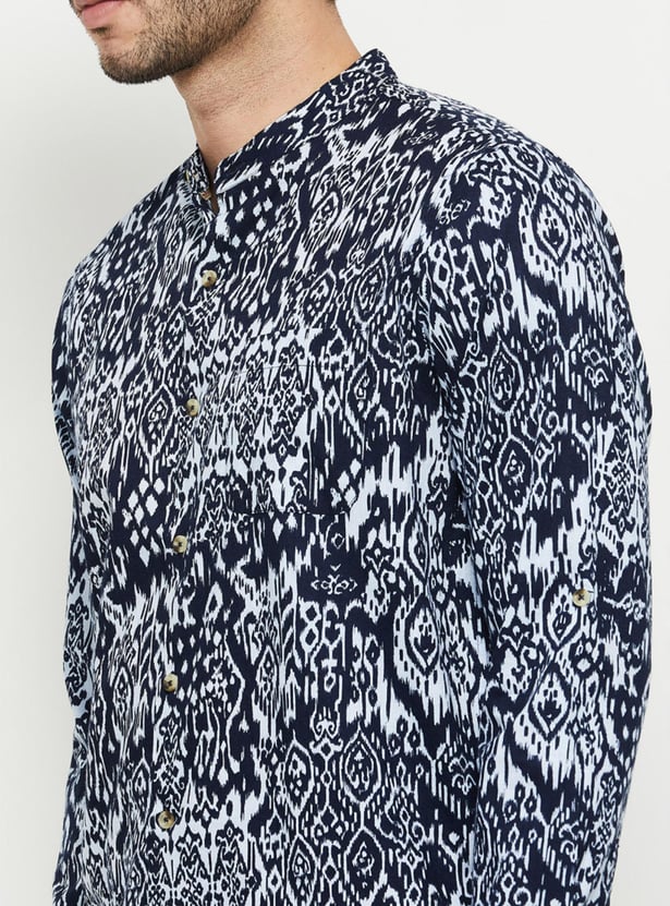 Men Tribal Printed Mandarin Collar Casual Shirt